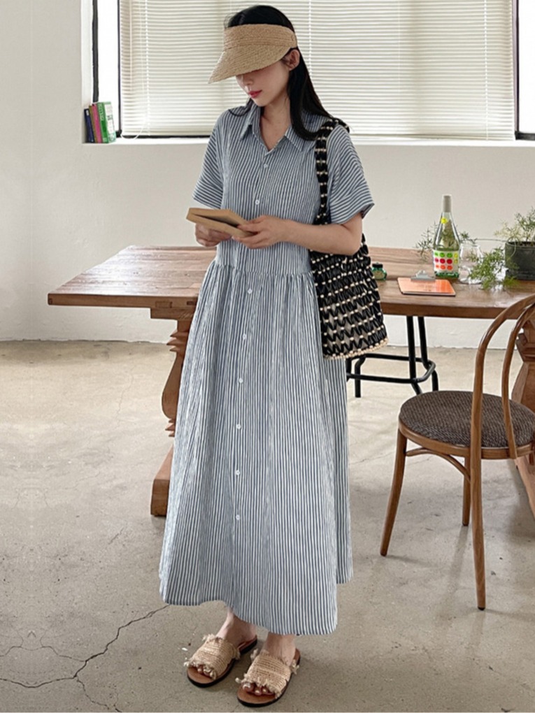 Casual Loose Linen Shirt Dress - Retro Korean Style Loose Fit Slimming