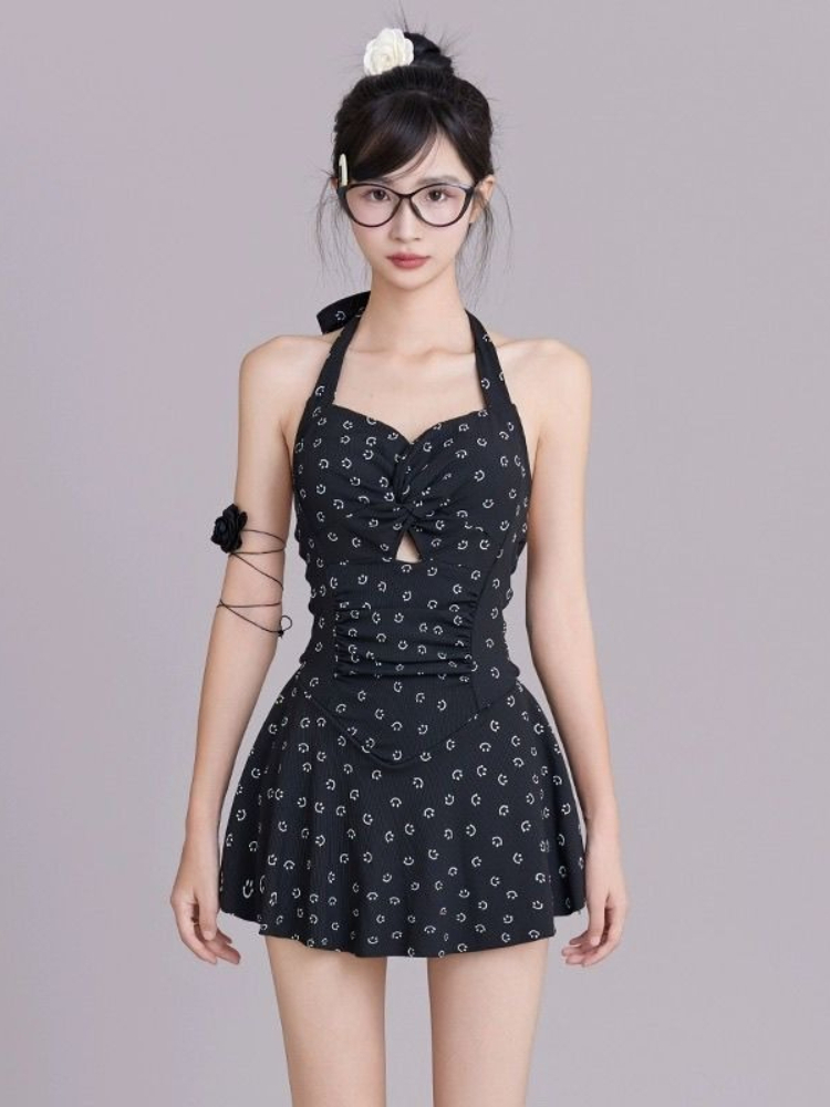 Skirts - Women's Halter One Piece Swimsuit Skirted