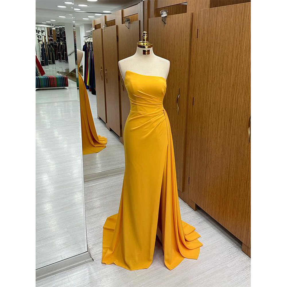 Elegant Satin Evening Gown Split - MVOZEIN Strapless Prom Dresses 2026 Straight