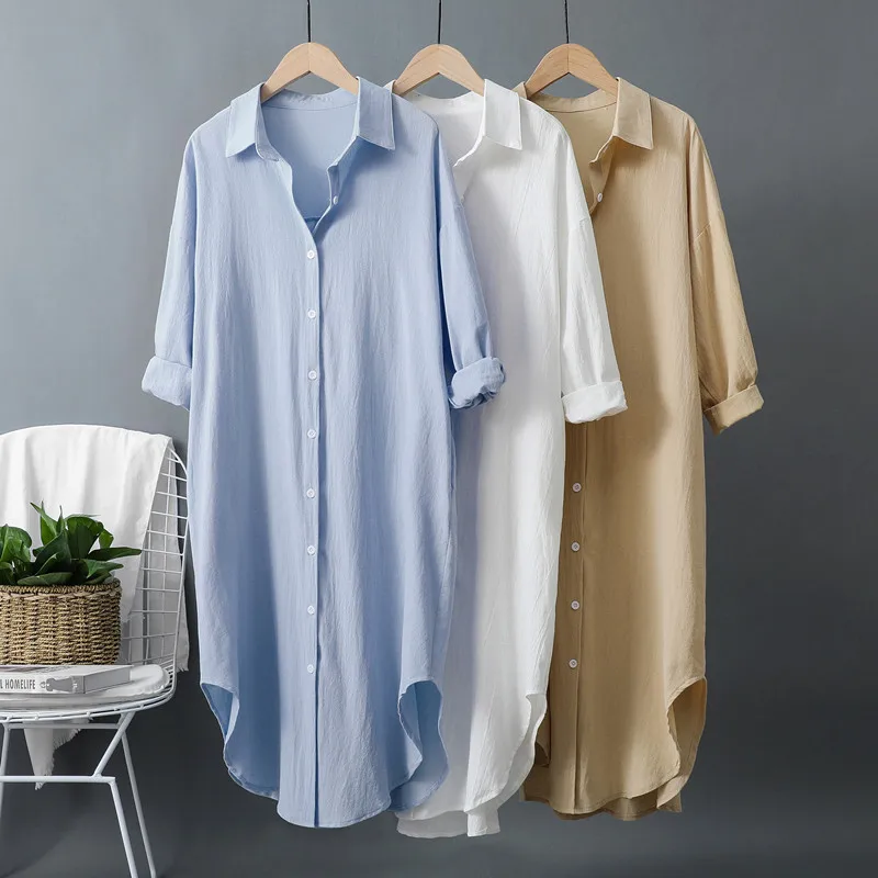 Casual Loose Linen Shirt Dress - New Cotton and Linen Women's Long
