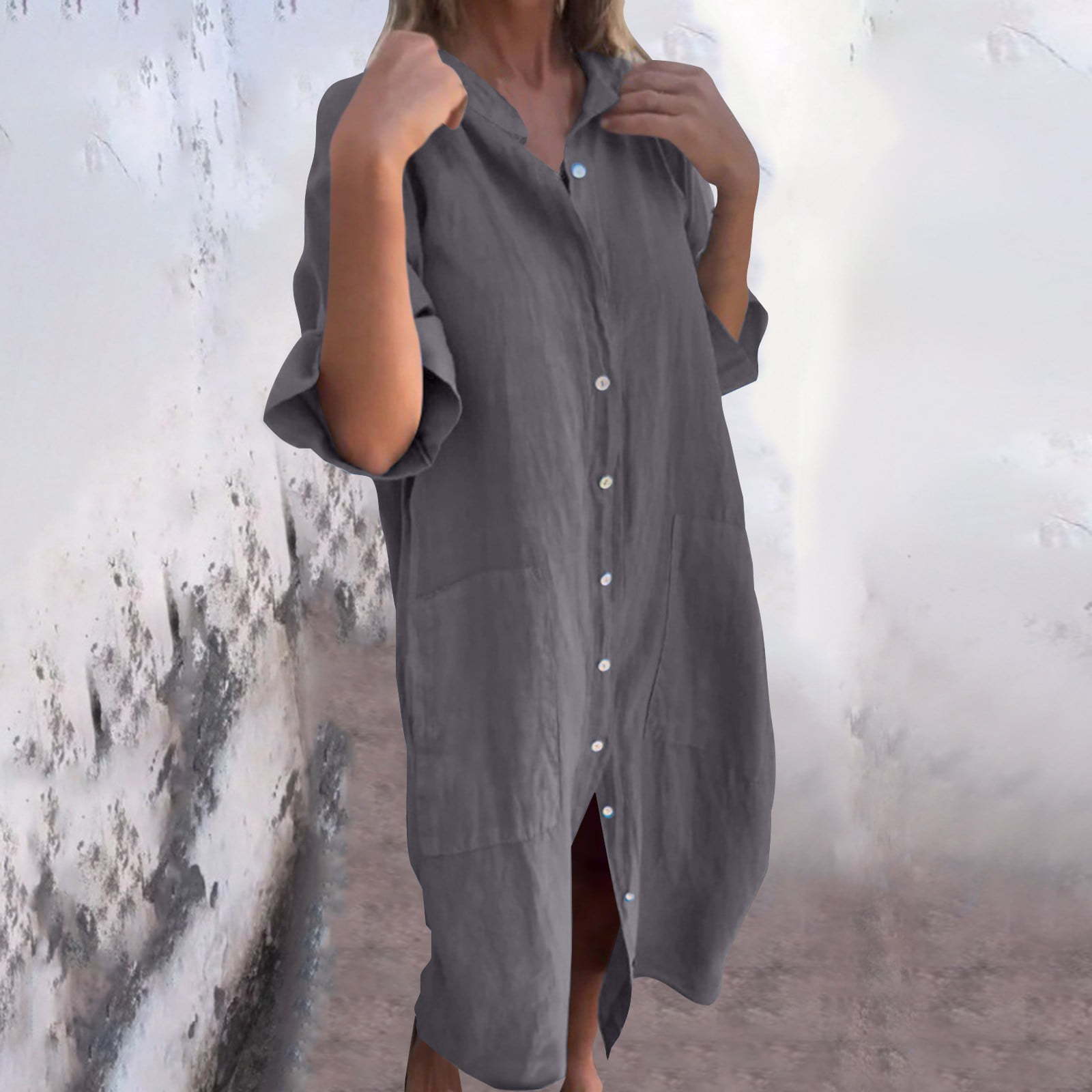 Casual Loose Linen Shirt Dress - 2025 New European and American Spring