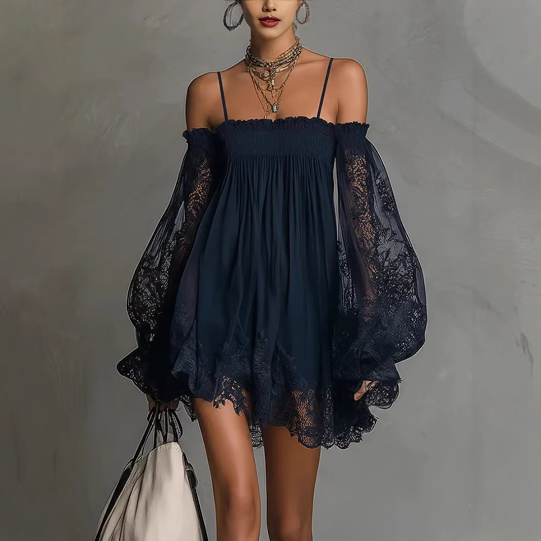 Off Shoulder Puff Sleeve Sundress - Off Shoulder Lace Mini Dress Spaghetti