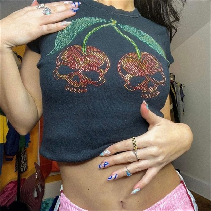 Y2K Graphic Baby Tee Crop - Aesthetic Punk Slim Emo Girls Baby