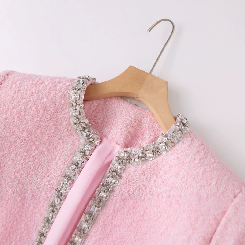 Tweed Two Piece Blazer Dress - Premium Pink Tweed Women Two-Piece Outfit,
