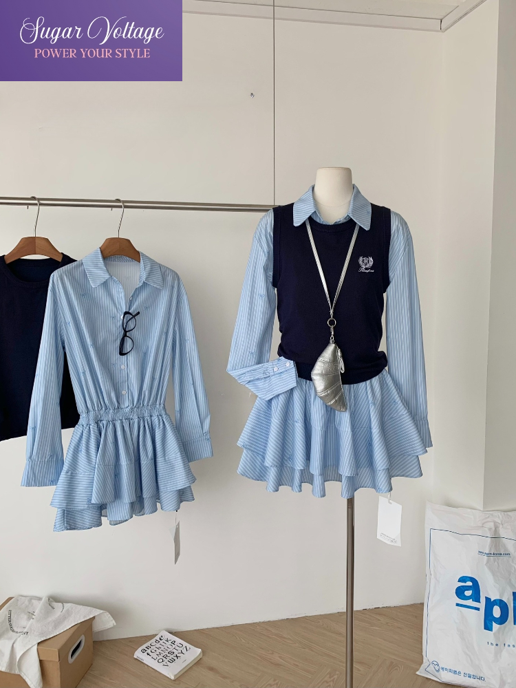 Korean Style A Line Shirt Dress - Spring Autumn Korean Fashion College Style