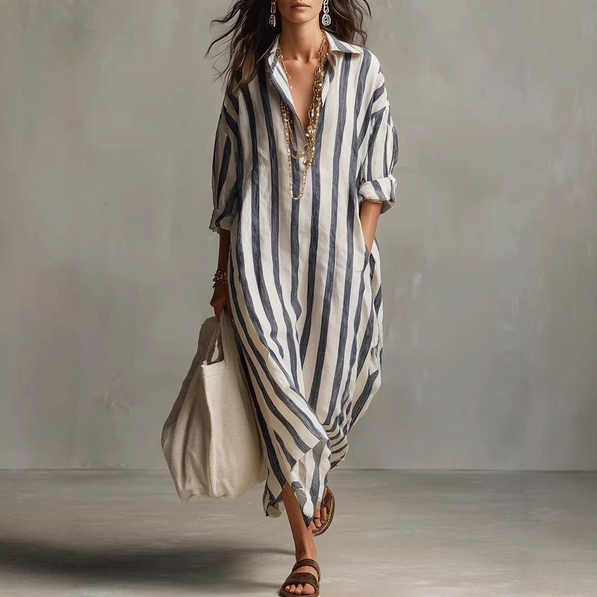 Casual Loose Linen Shirt Dress - Summer Elegant Turn Down Collar Linen