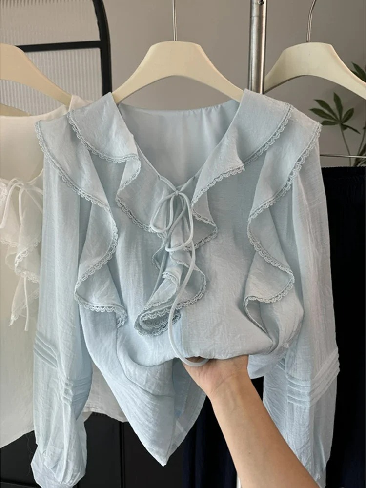 Blouses - French V-Neck Chic Long Sleeved Blouse