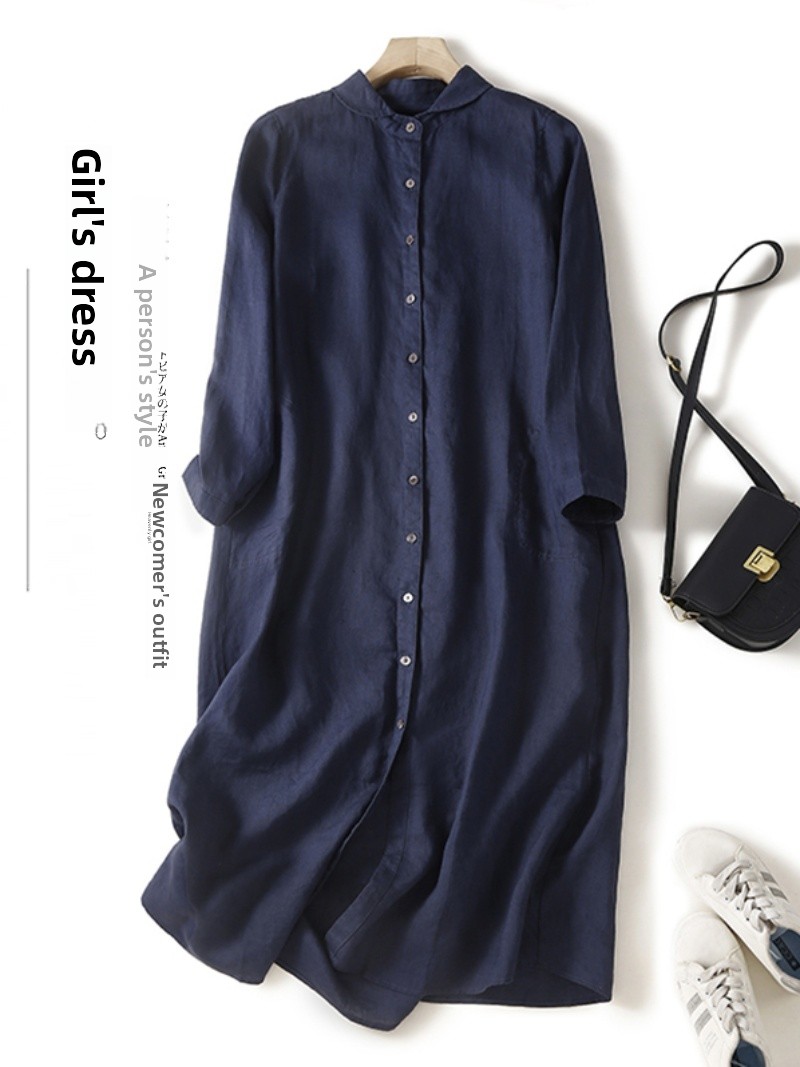 Casual Loose Linen Shirt Dress - Linen Cotton Blend Long Sleeve Casual