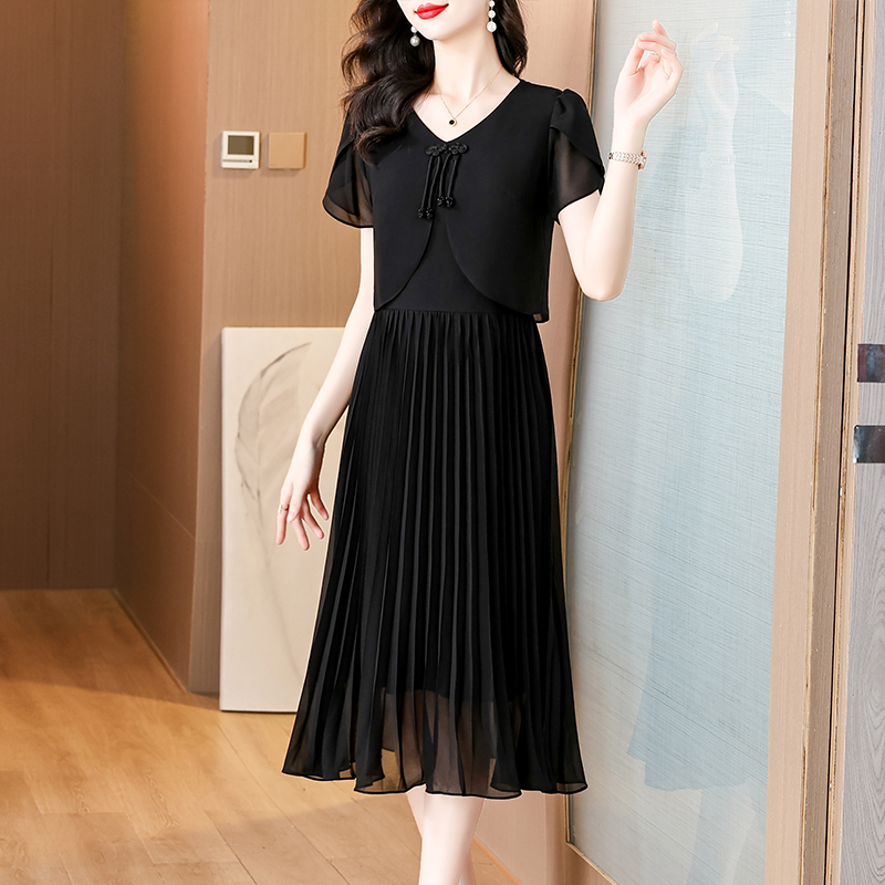 French Vintage Floral Midi Dress - 2025 Summer Solid Chiffon Casual Midi
