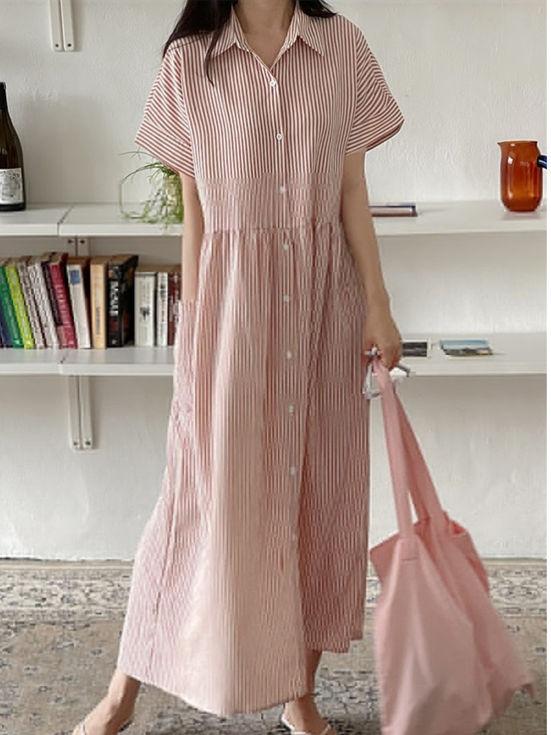 Retro Korean Style Loose Fit S - Casual Loose Linen Shirt Dress recension och pris