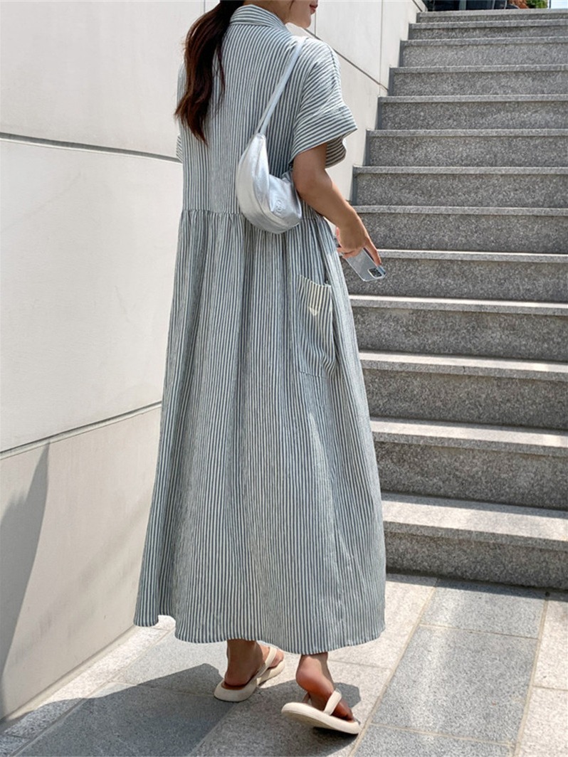 Retro Korean Style Loose Fit S - Casual Loose Linen Shirt Dress recension och pris