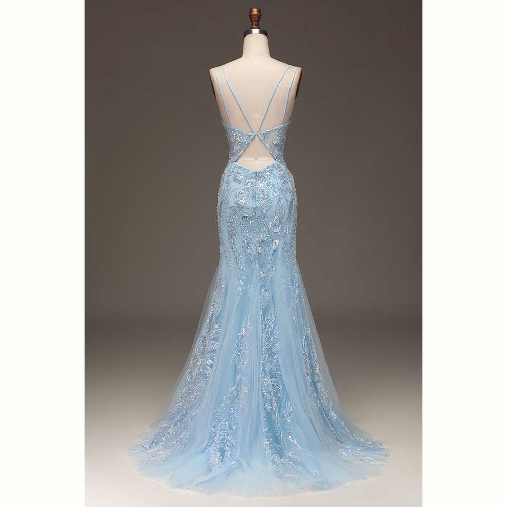 Elegant Light Blue Satin Women - Elegant Satin Evening Gown Split recension och pris