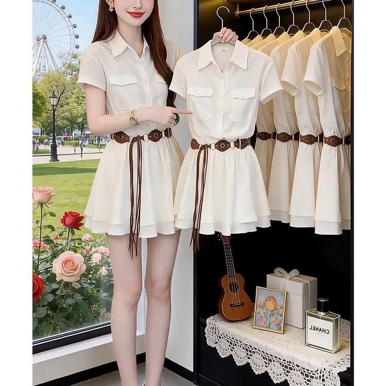 Korean Style Short Sleeve Shir - Korean Style A Line Shirt Dress recension och pris