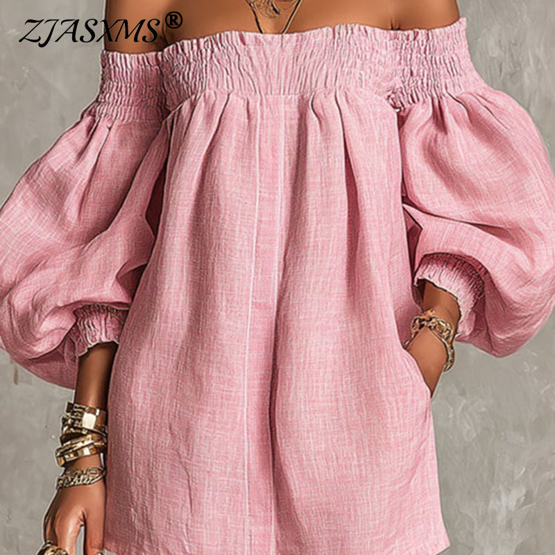 Women's Solid Off Shoulder New - Off Shoulder Puff Sleeve Sundress recension och pris