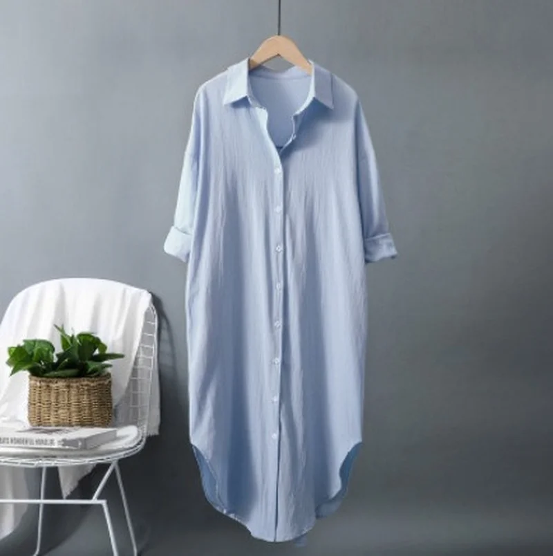 New Cotton and Linen Women's L - Casual Loose Linen Shirt Dress recension och pris