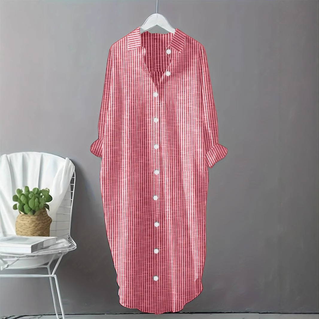 Vintage Cotton Linen Striped S - Casual Loose Linen Shirt Dress recension och pris