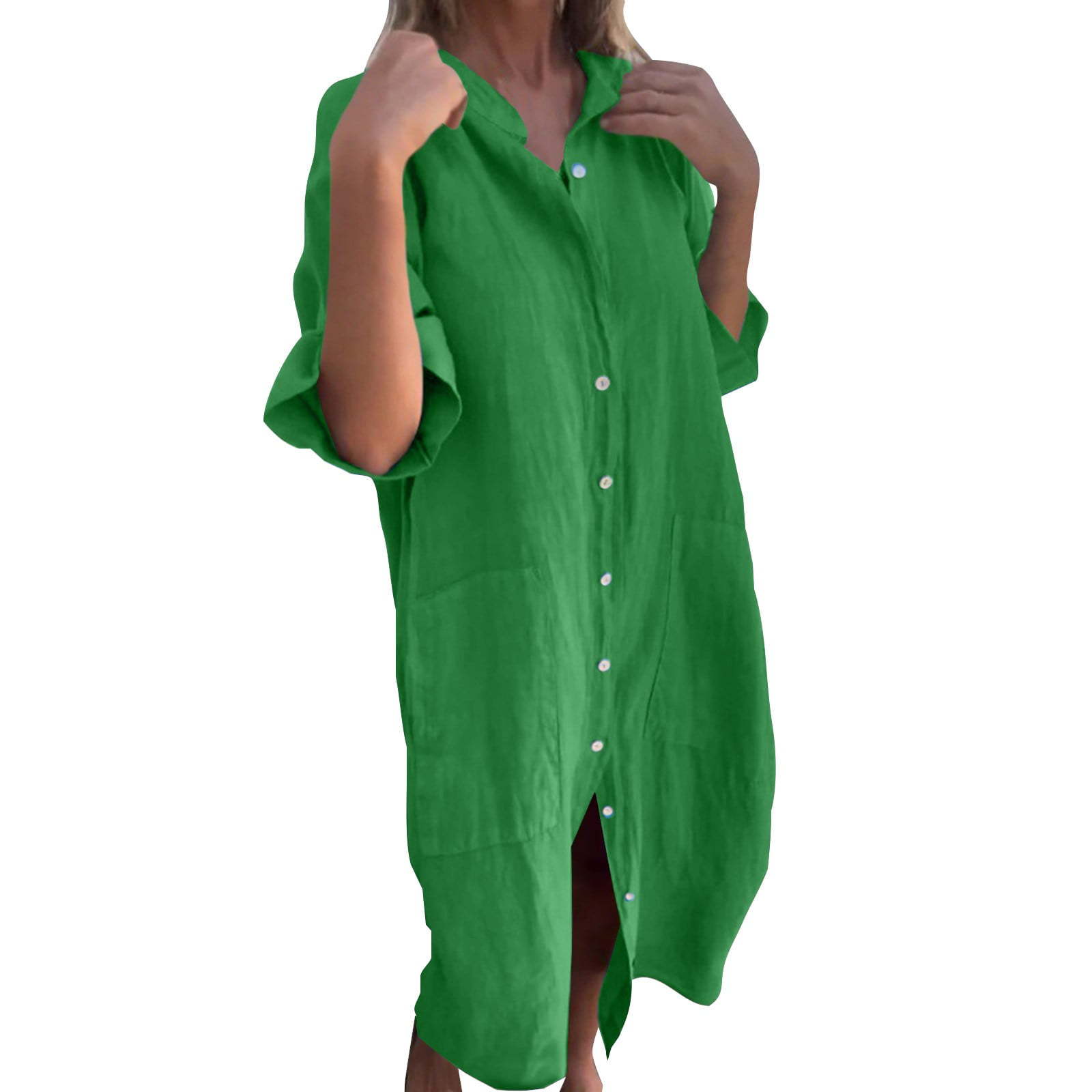 2025 New European and American - Casual Loose Linen Shirt Dress recension och pris