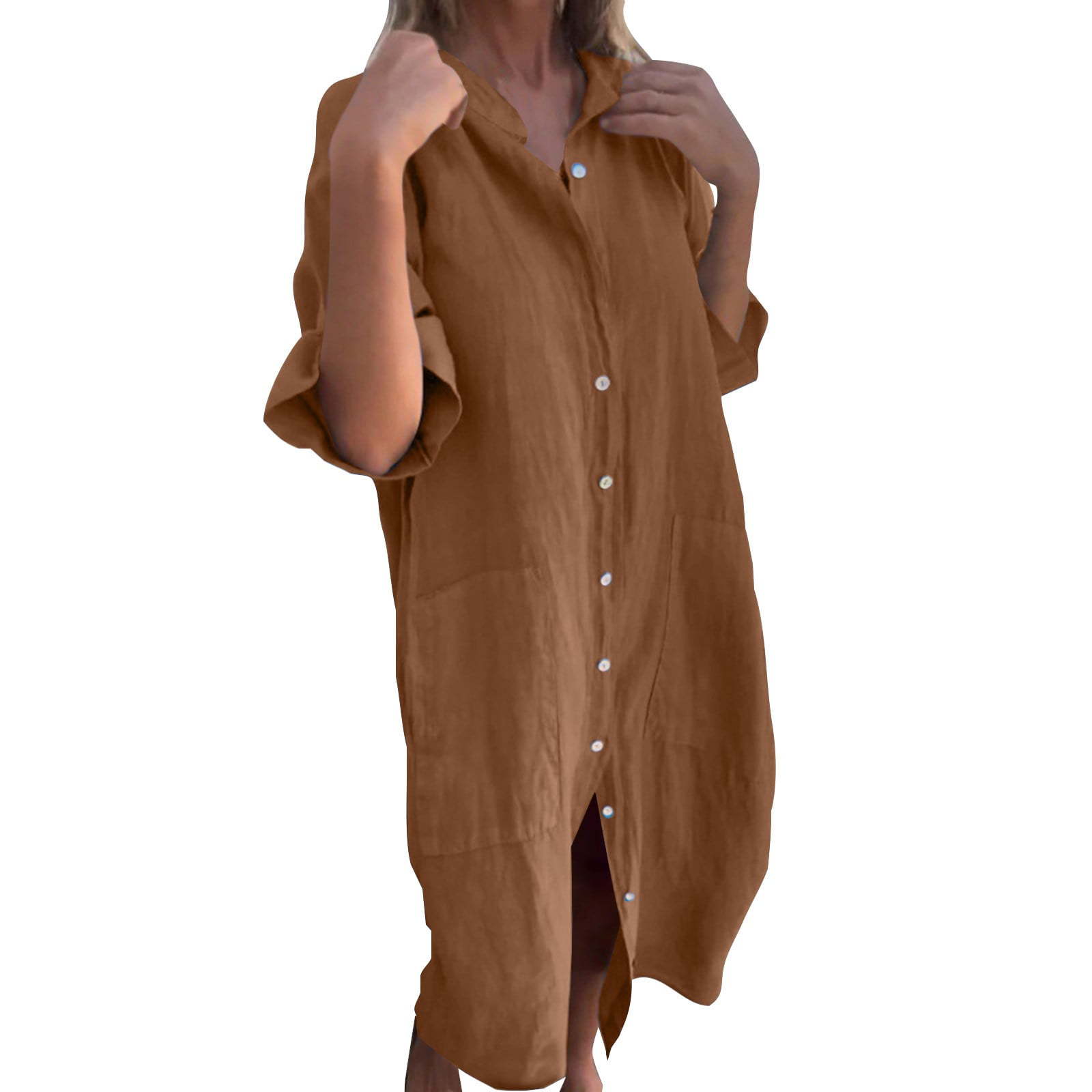 2025 New European and American - Casual Loose Linen Shirt Dress recension och pris