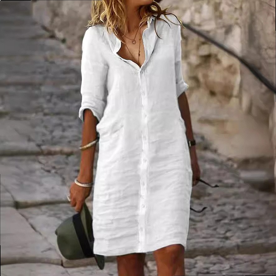 Loose Fit Button Down Midi Shi - Casual Loose Linen Shirt Dress recension och pris