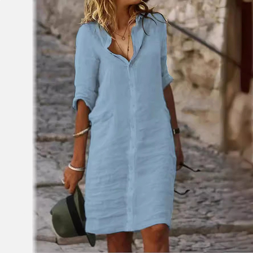 Loose Fit Button Down Midi Shi - Casual Loose Linen Shirt Dress recension och pris