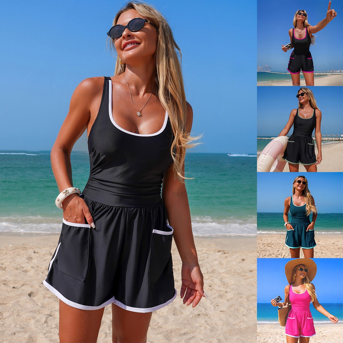 Black With White Trim One Piec - Tops recension och pris