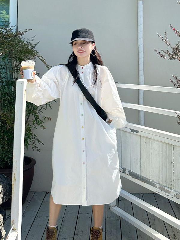 plus Size Women's Long Sleeve  - Korean Style A Line Shirt Dress recension och pris