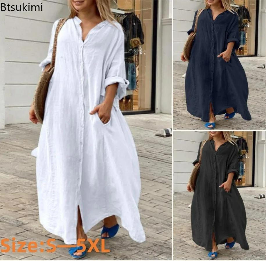 2026 Women's Casual Cotton Lin - Casual Loose Linen Shirt Dress recension och pris