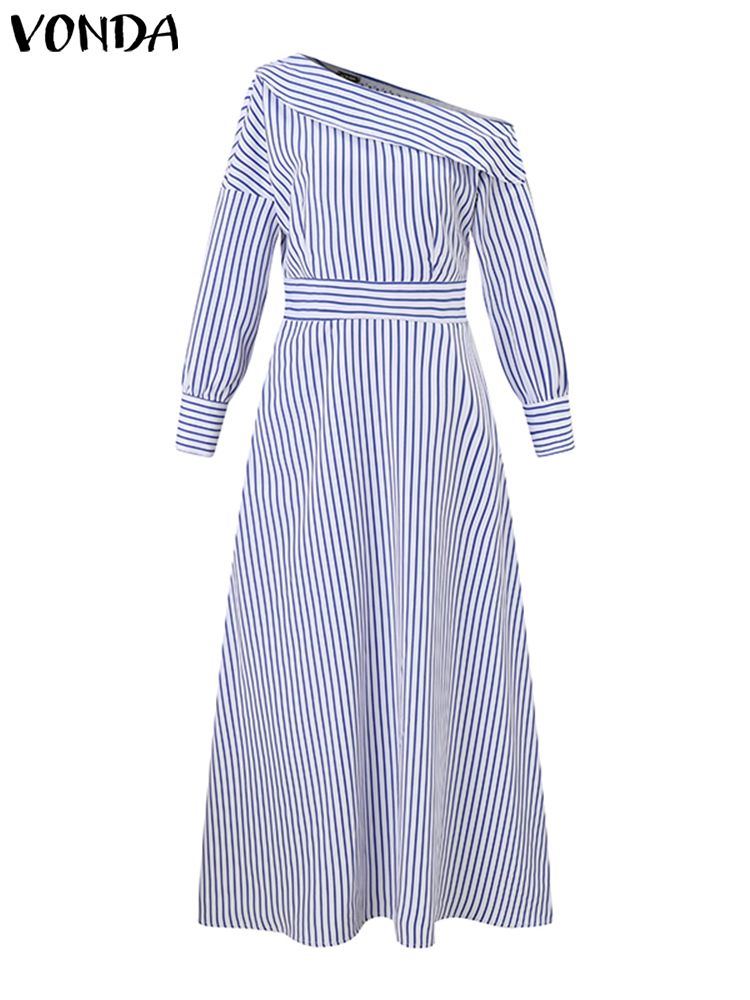 VONDA 2024 Women Elegant Strip - Off Shoulder Puff Sleeve Sundress recension och pris