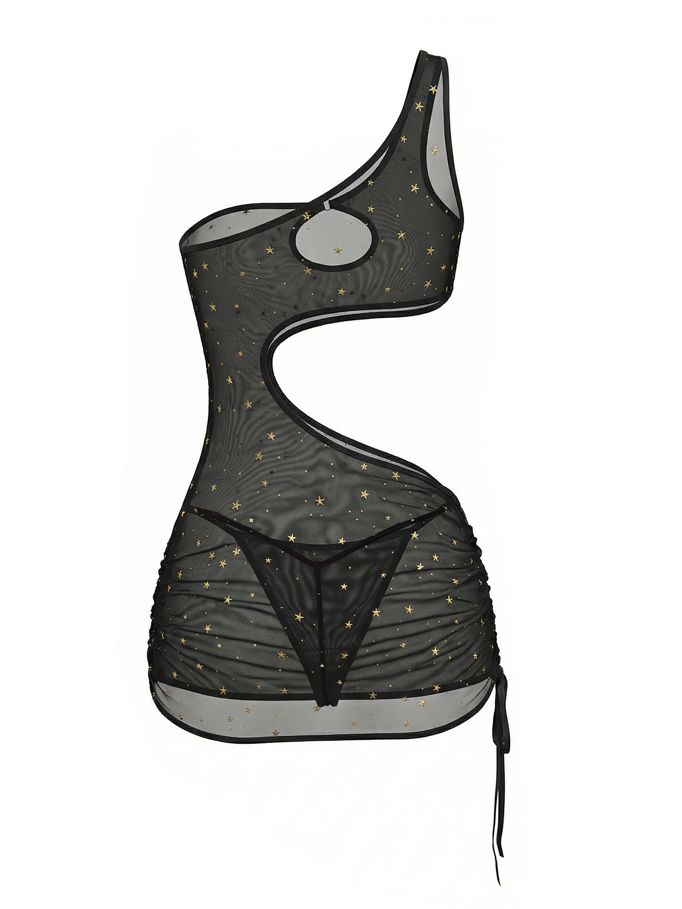 Black One‑Shoulder Star Print  - Sexy Mesh Sheer Bodycon Dress recension och pris
