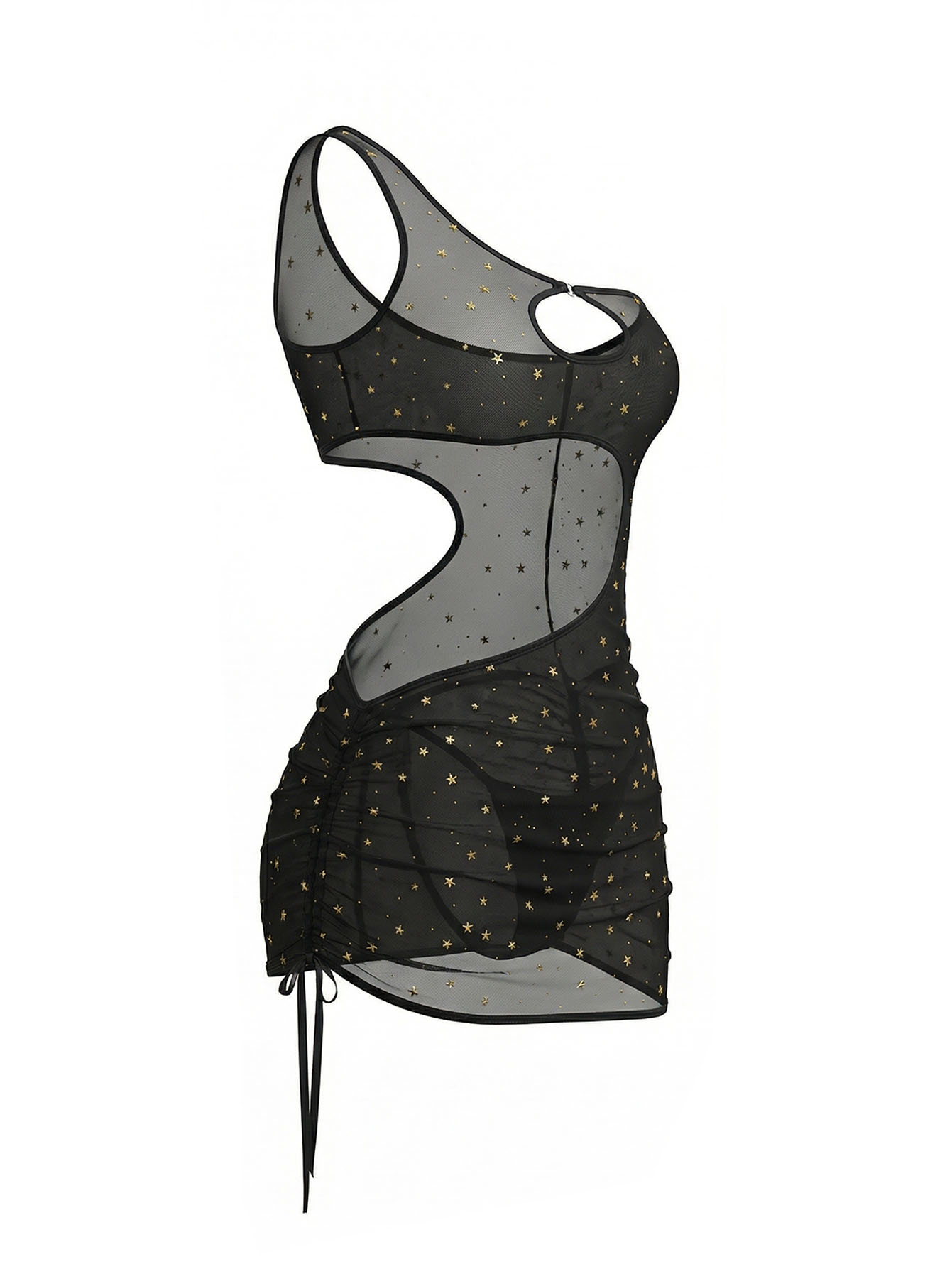 Black One‑Shoulder Star Print  - Sexy Mesh Sheer Bodycon Dress recension och pris