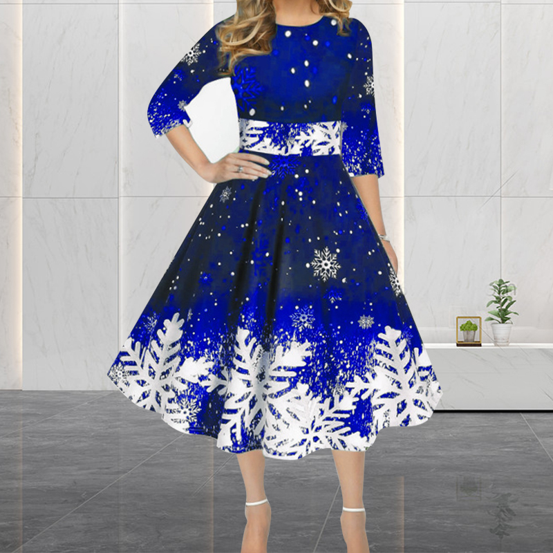 Winter Christmas Dresses Women - French Vintage Floral Midi Dress recension och pris