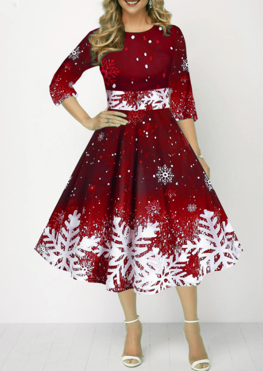 Winter Christmas Dresses Women - French Vintage Floral Midi Dress recension och pris