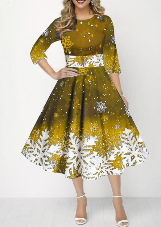 Winter Christmas Dresses Women - French Vintage Floral Midi Dress recension och pris
