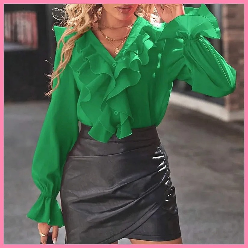 2025 Fashion V-Neck Ruffle Fla - Blouses recension och pris