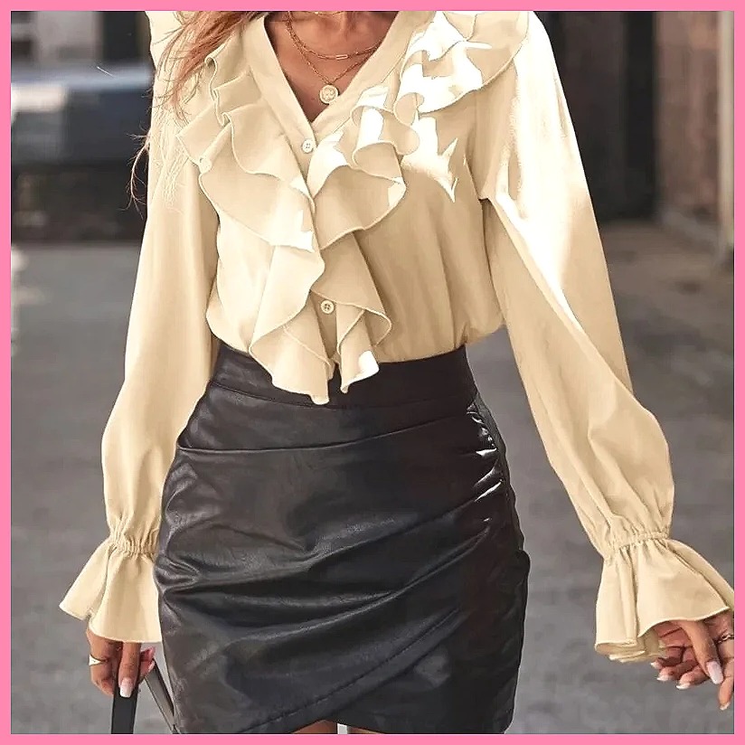 2025 Fashion V-Neck Ruffle Fla - Blouses recension och pris