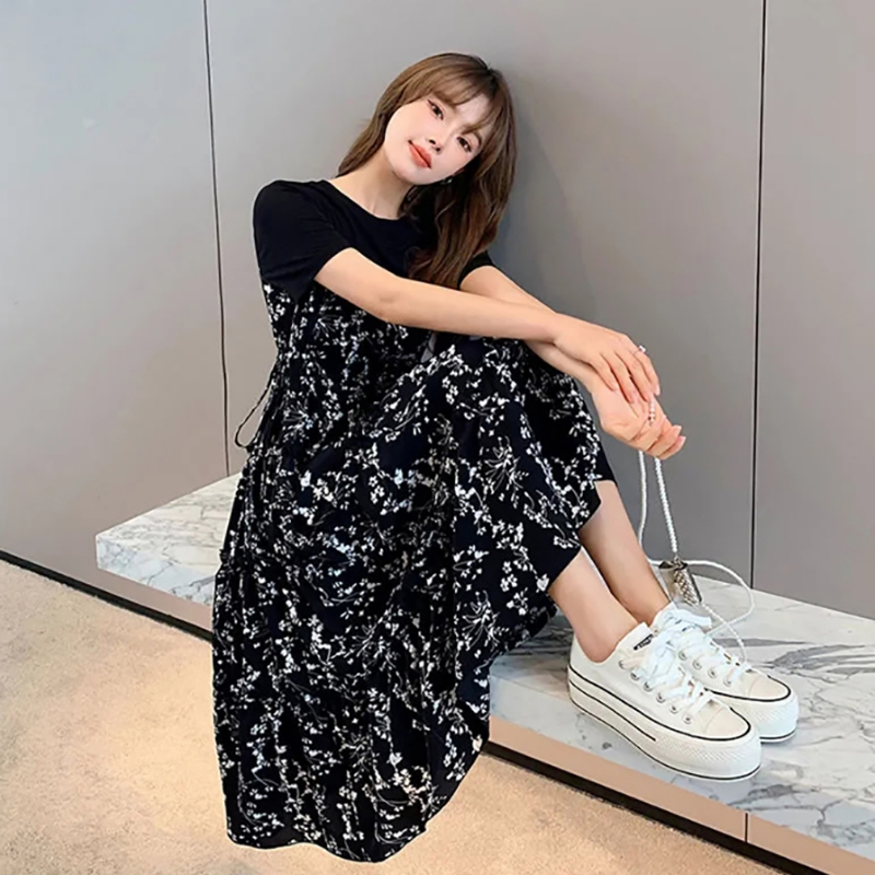 Women's T-shirt Fake two Pcs K - Korean Style A Line Shirt Dress recension och pris
