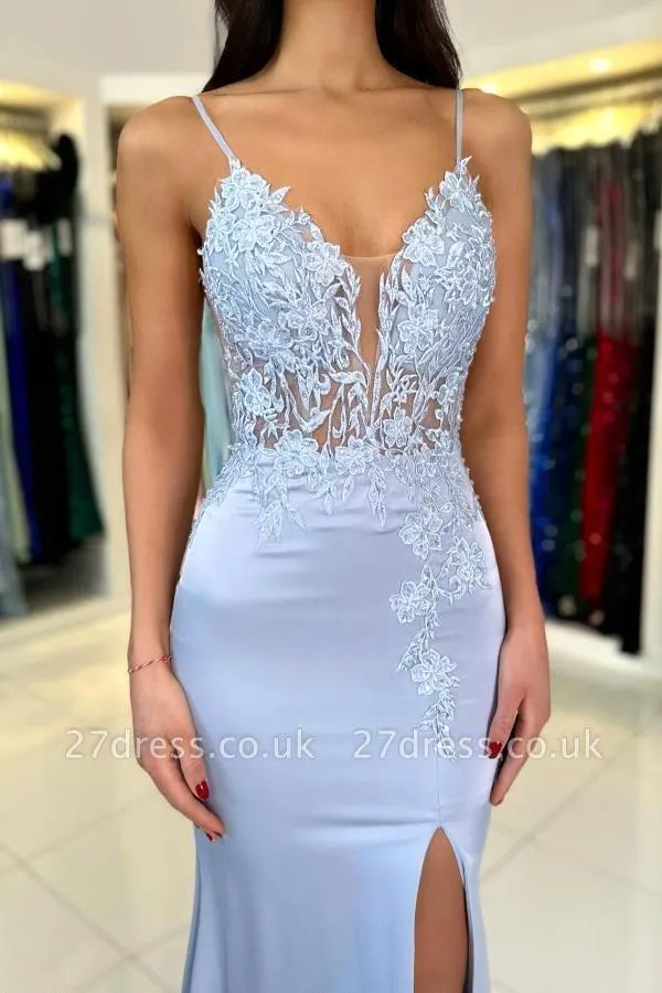 Elegant Mermaid Light Blue Pro - Elegant Satin Evening Gown Split recension och pris