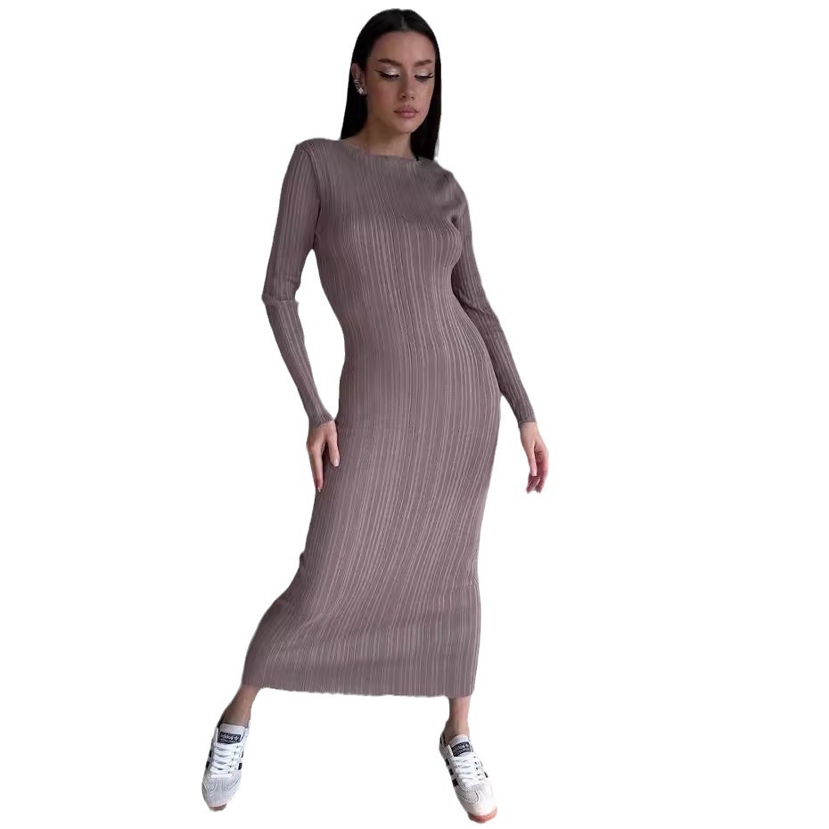 Women's Elegant Crew Neck Wais - Bodycon Long Sleeve Ribbed Dress recension och pris