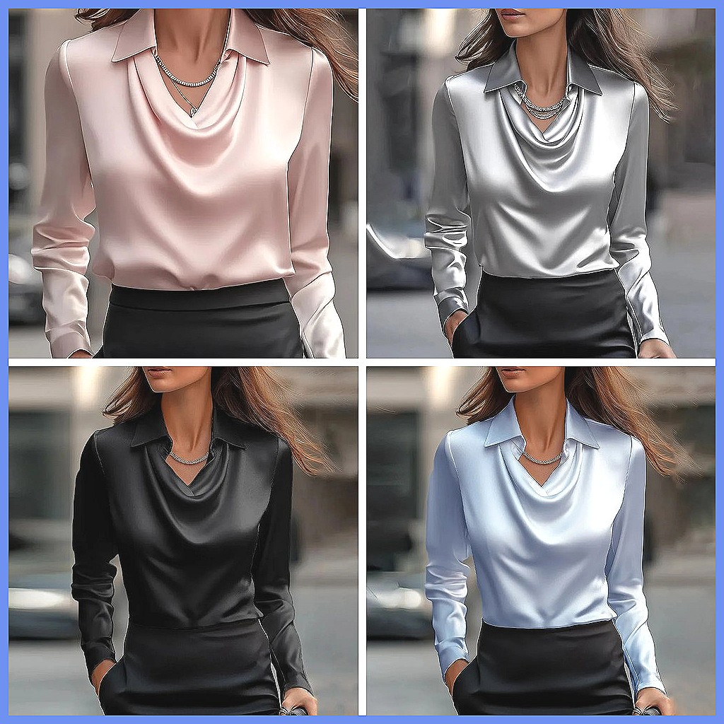 Vintage Satin Blouse Women Lon - Blouses recension och pris