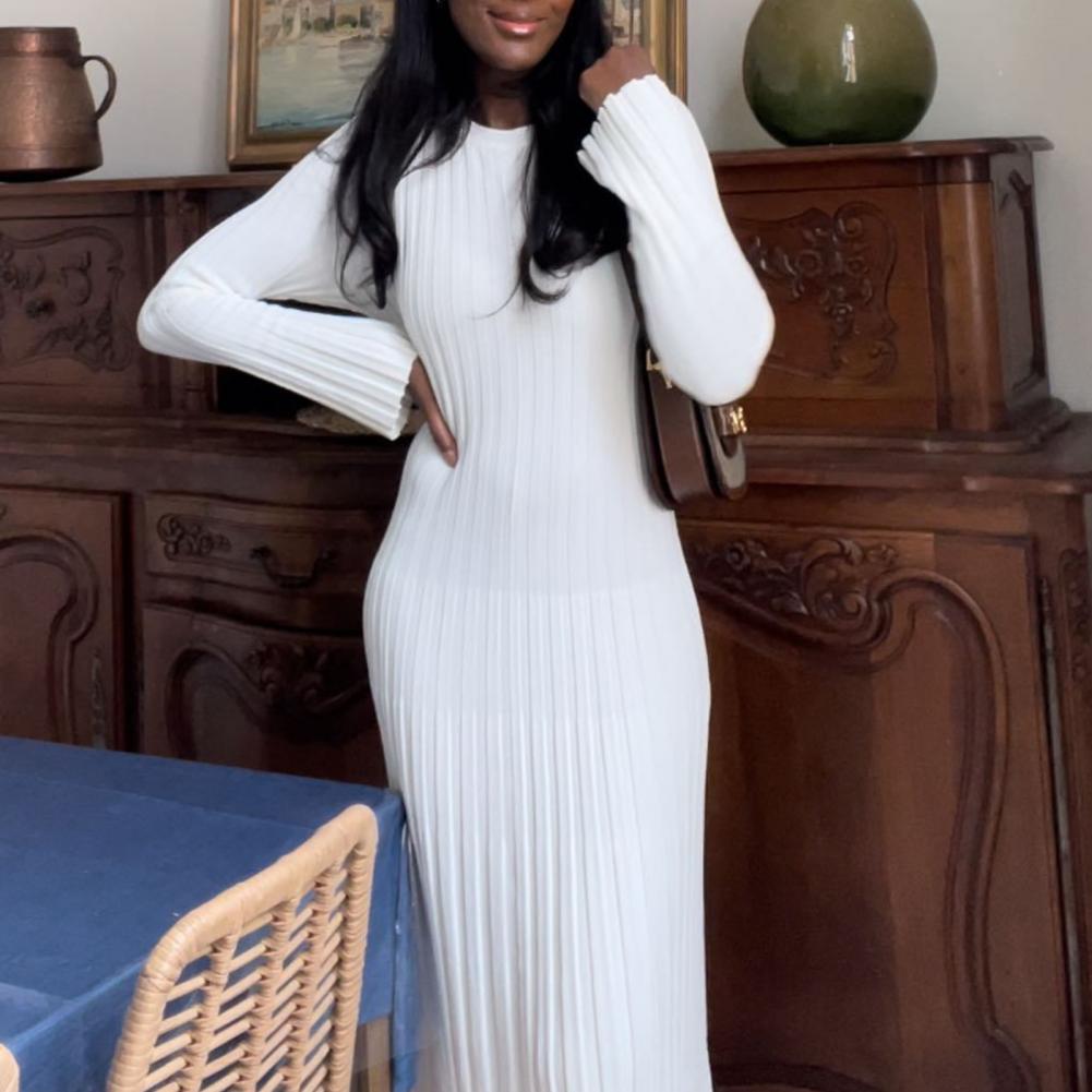 Ribbed Knit Dress Women's Long - Bodycon Long Sleeve Ribbed Dress recension och pris