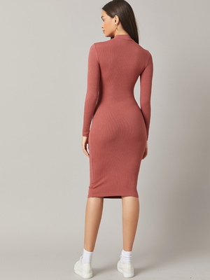 Women's Dusty Rose Ribbed Body - Bodycon Long Sleeve Ribbed Dress recension och pris