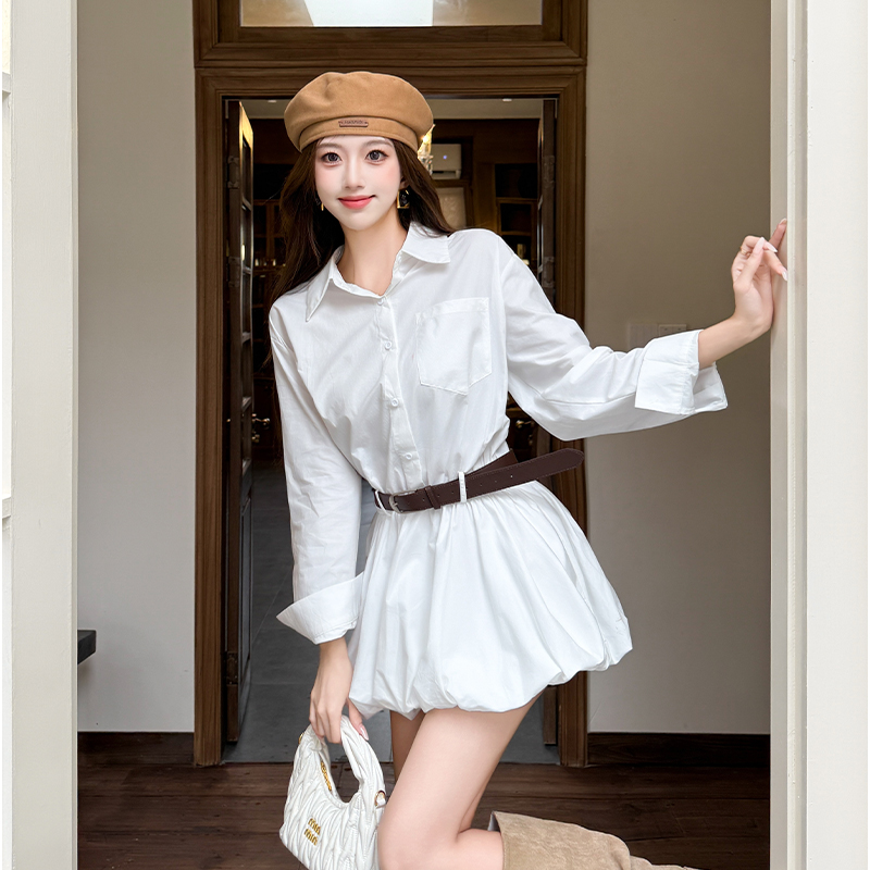 2025 Korean Style High-end Sen - Korean Style A Line Shirt Dress recension och pris
