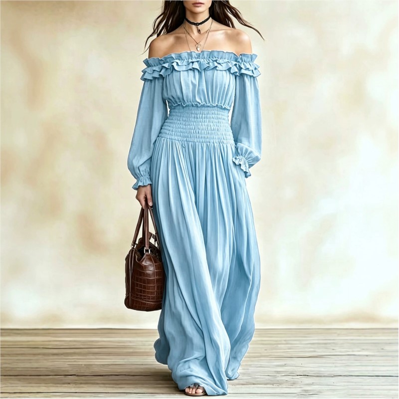 Off Shoulder Fashion Maxi Dres - Off Shoulder Puff Sleeve Sundress recension och pris
