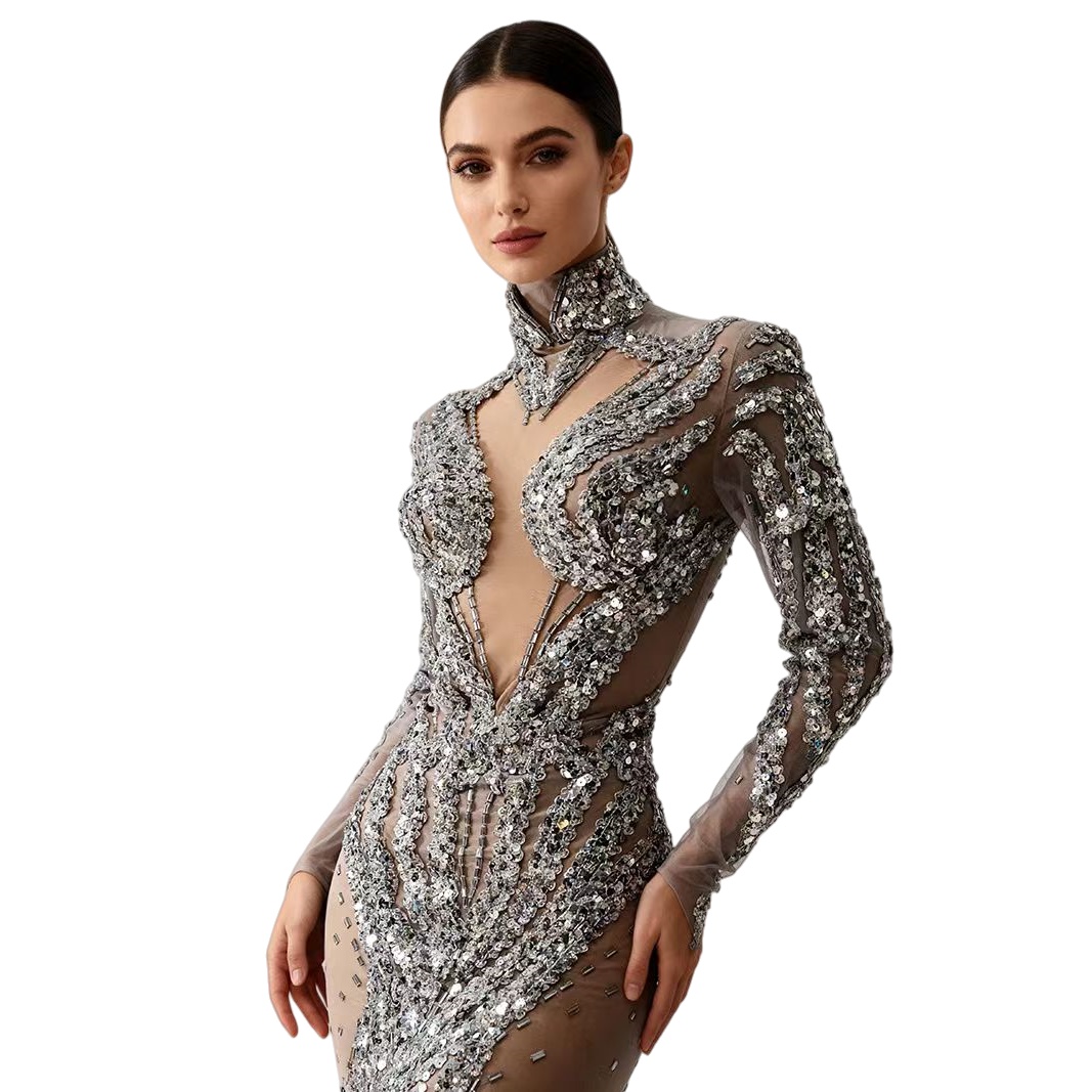 Silver Sparkly Sequins See Thr - Sparkly Rhinestone Club Party Dress recension och pris
