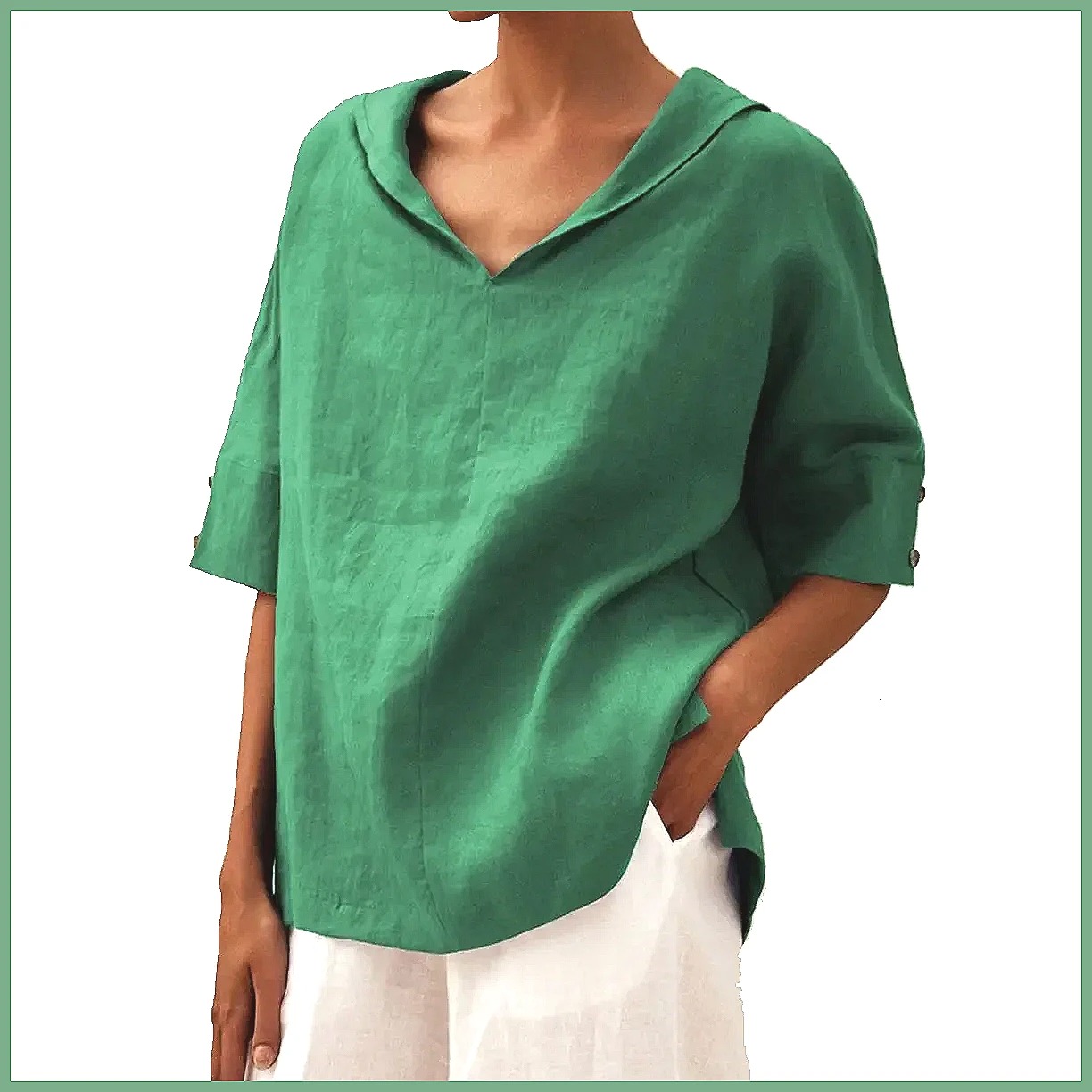 Women's Loose V-Neck Cotton Li - Blouses recension och pris