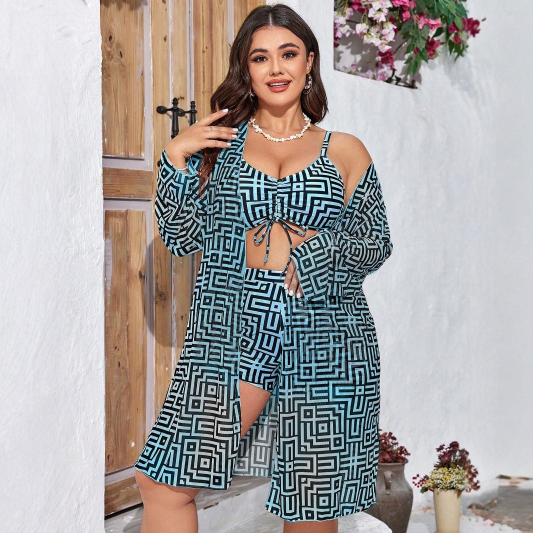 Plus Size 3‑Piece Geometric Pr - Tops recension och pris