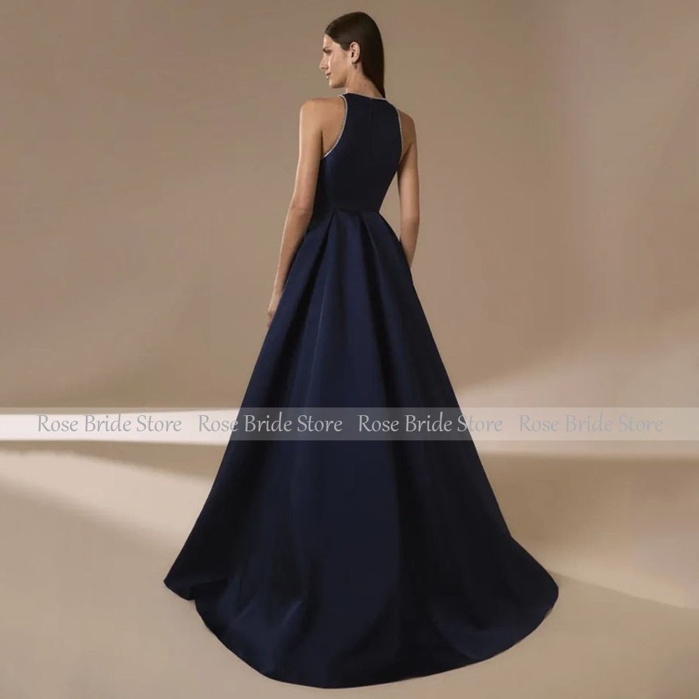 Navy Blue Satin Evening Dresse - Elegant Satin Evening Gown Split recension och pris