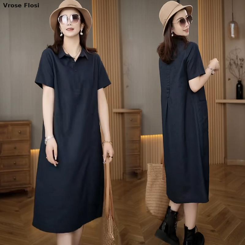 Dress Women's Summer 2024 New  - Casual Loose Linen Shirt Dress recension och pris