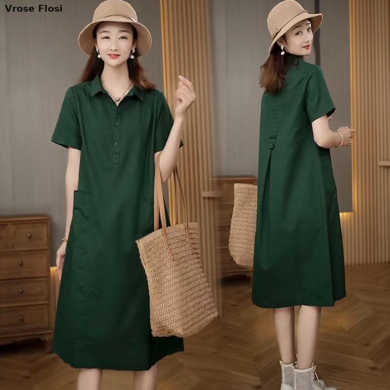 Dress Women's Summer 2024 New  - Casual Loose Linen Shirt Dress recension och pris
