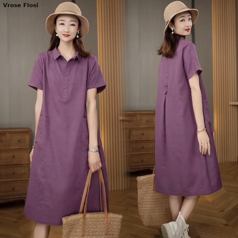 Dress Women's Summer 2024 New  - Casual Loose Linen Shirt Dress recension och pris